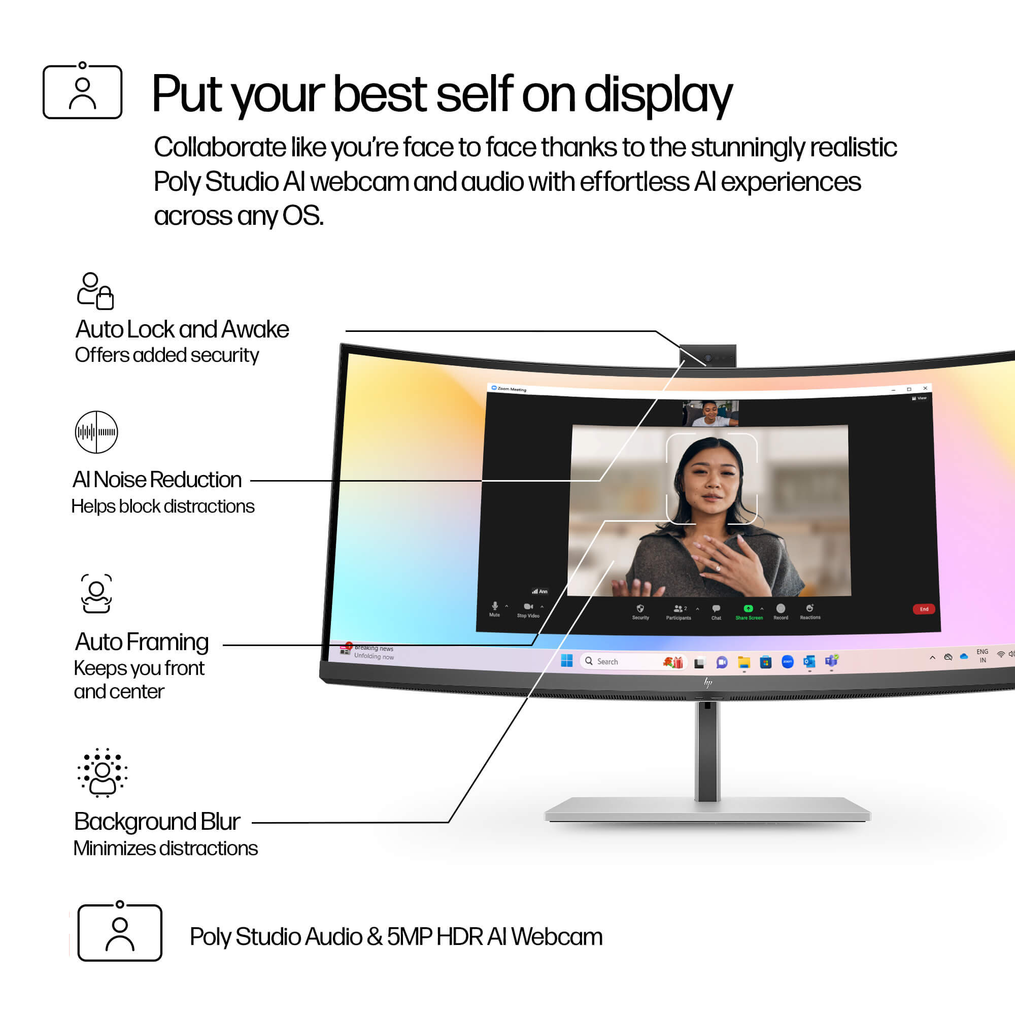 HP Series 7 Pro 34" WQHD Conferencing Monitor - 734pm