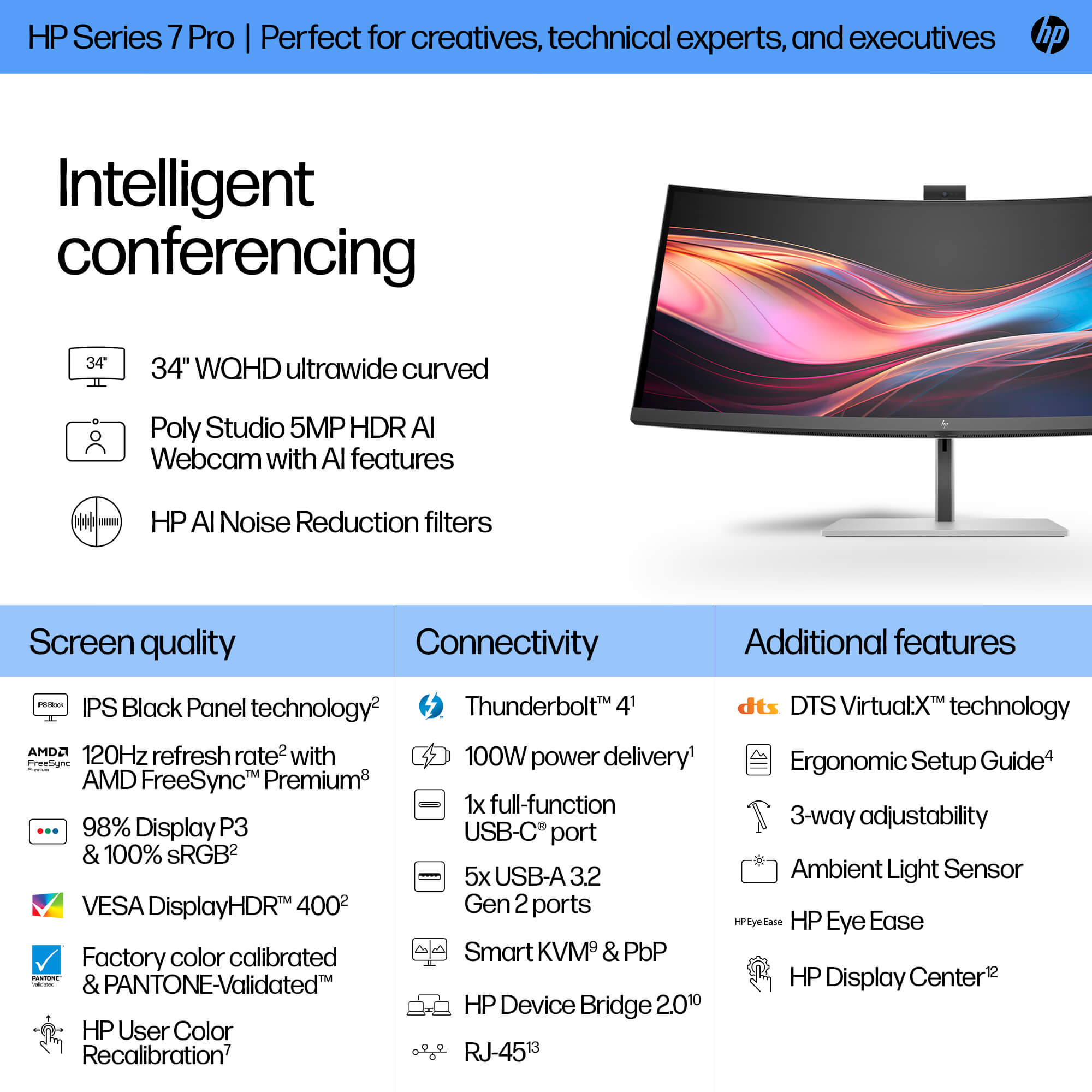 HP Series 7 Pro 34" WQHD Conferencing Monitor - 734pm