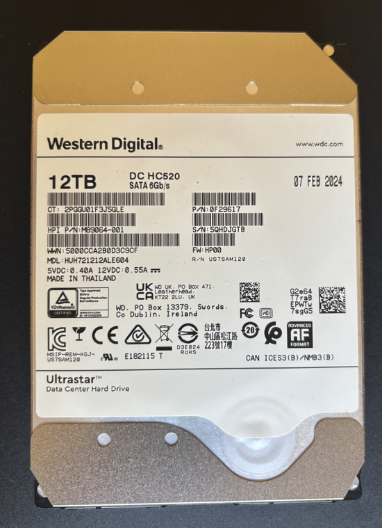 Western Digital 12TB Ultrastar DC HC520 3.5" SATA-III 6Gbps 7.2K Data Center HDD